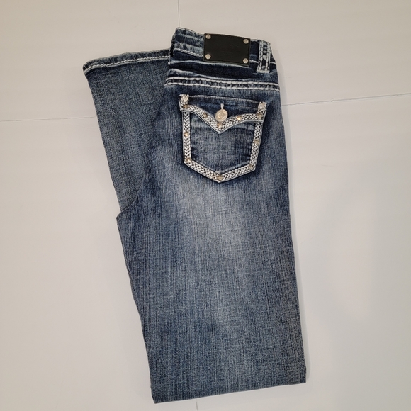 Live Hard Play Hard Thick Stitch Studded Boot Cut Jeans Size 2 - Picture 14 of 16